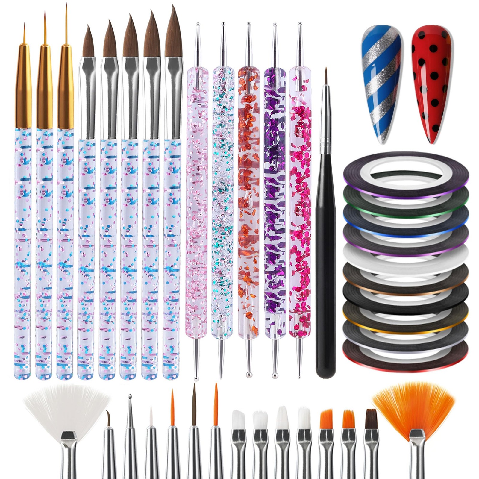 38Pcs Nail Striping Tape Lines Kit With Nail Art Pens Dotting 38Pcs Color Set