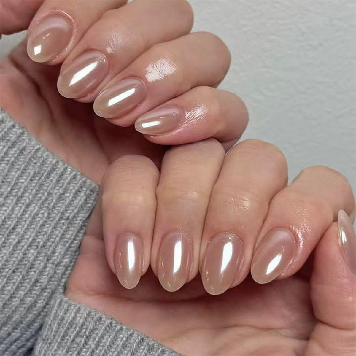 Polka Dot Press on Nails Short Almond Fake Nails Summer Blue Nails Press Ons wit