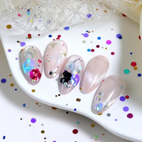12 Grids Polka Dot Round Sequins Mixed with Colorful Nail Art colorful -9