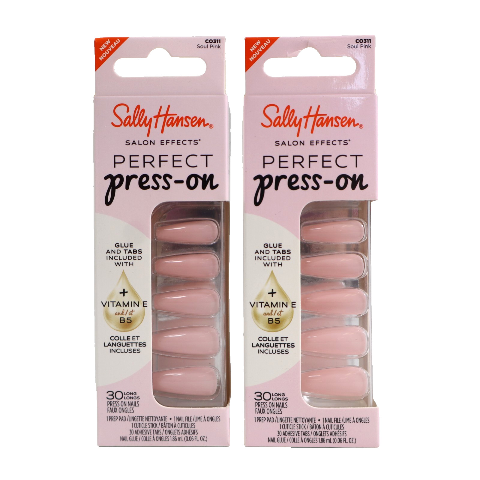 2 PACK Sally Hansen Salon Effects Perfect Press-On Nails, Soul Pink CO311