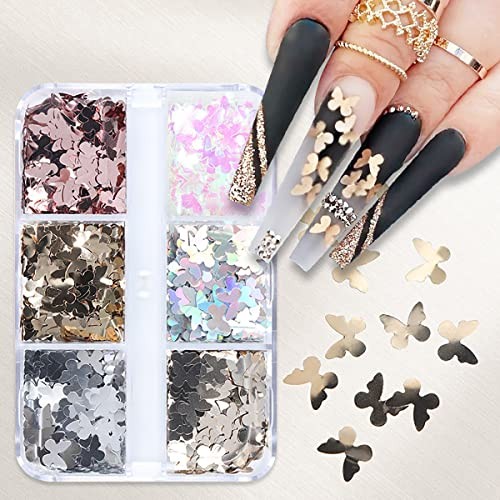 6 Grids Holographic Butterfly Nail Art Glitter Sequins 3D Sparkly Laser