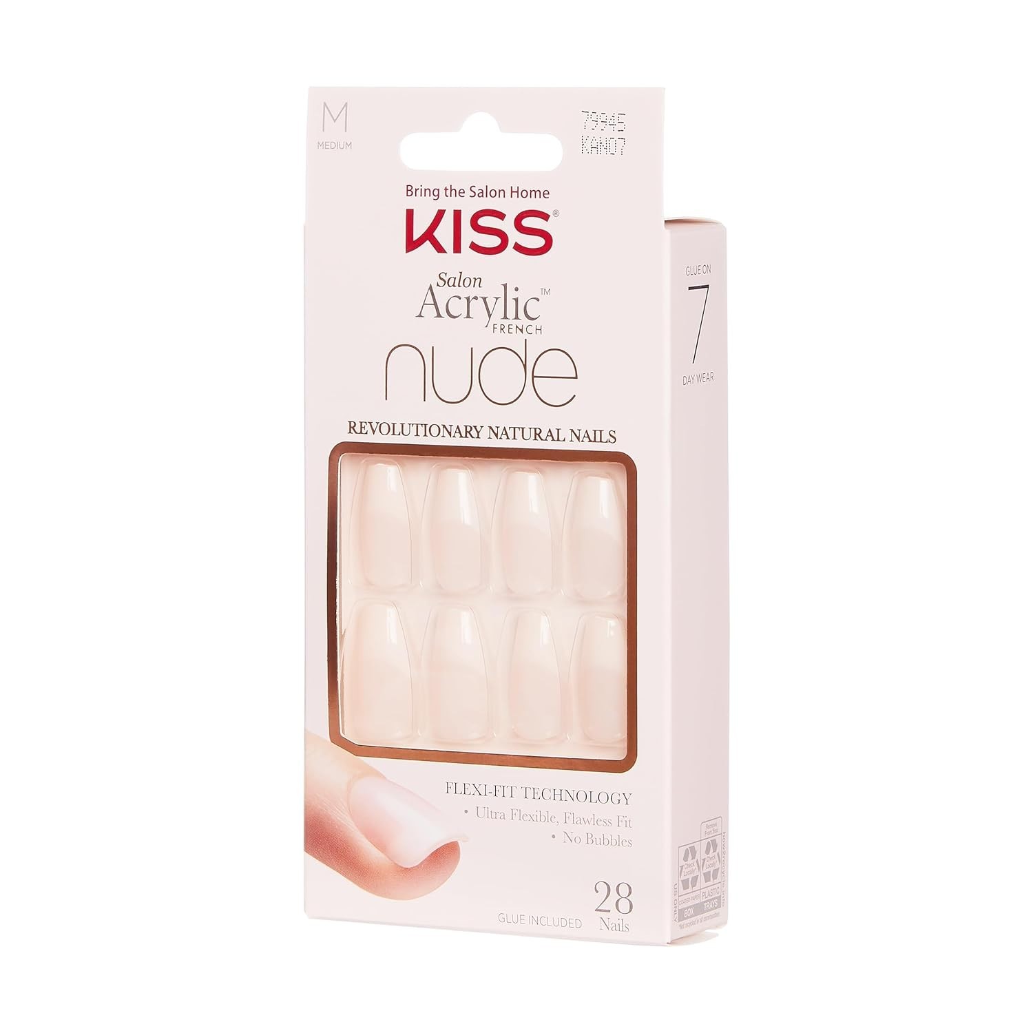 KISS Salon Acrylic French Nail Manicure Set, Medium Length, Nude, Square, Kit
