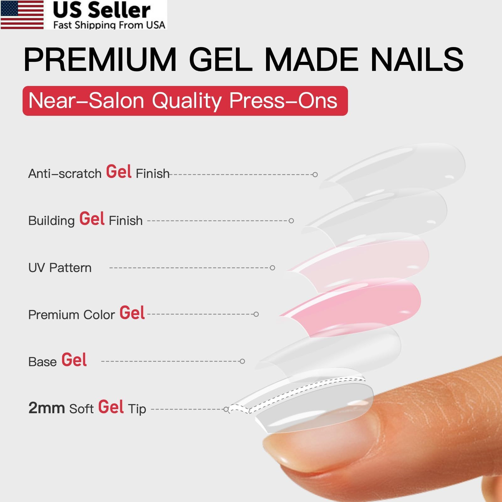 CurvLife Press On Nails Medium Almond Apricot – 30pcs Medium, glitter nails