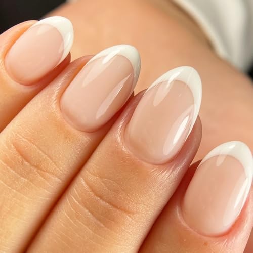 French Tip Press on Nails Short Oval Fake Nails, 120pcs Pale Pink & White