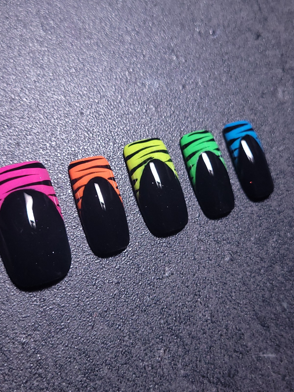 Custom Gel Press on Nails fake nails Handmade 10 pc set SMALL Neon Rainbow Strip