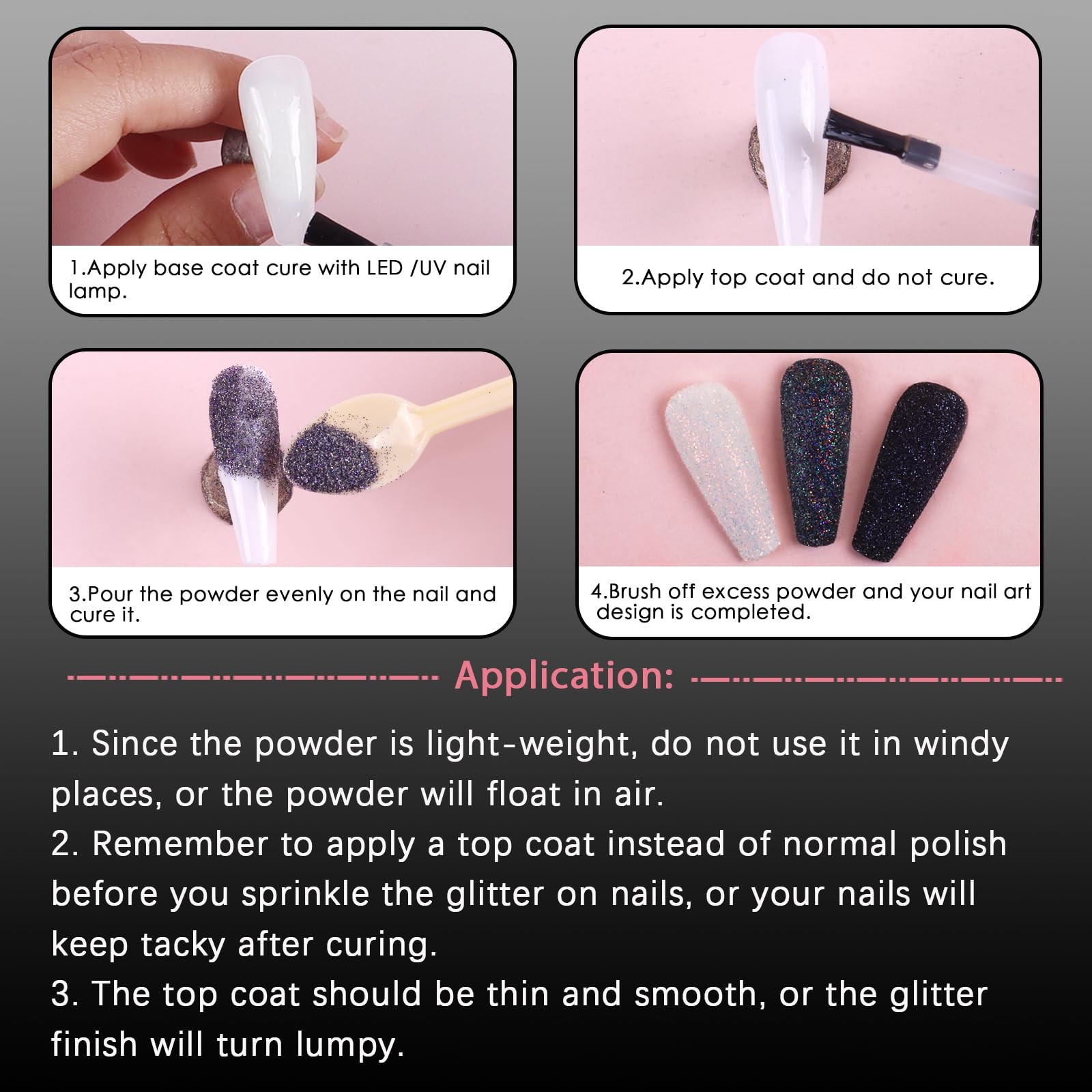 12 Colors Nail Glitter Powder Shining Sugar Effect Glitter Black White Dust S…