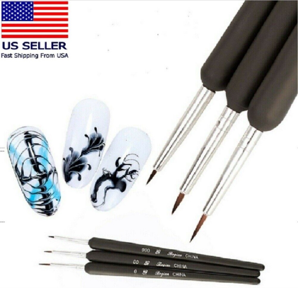 3-Piece Nail Art Liner Brushes Set – Gel Polish Painting Design Brush Pen Kit