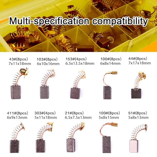48Pcs Carbon Motor Brush Set,10Sizes Power Tool Replacement Brushes | 48Pcs 10