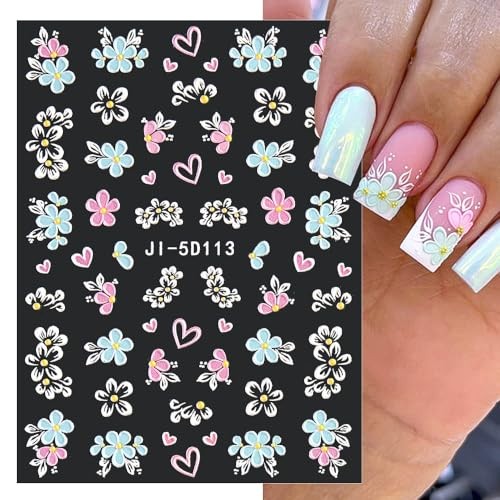 5D Embossed Flower Nail Stickers – Acrylic Carved Rose & Butterfly Nail Art