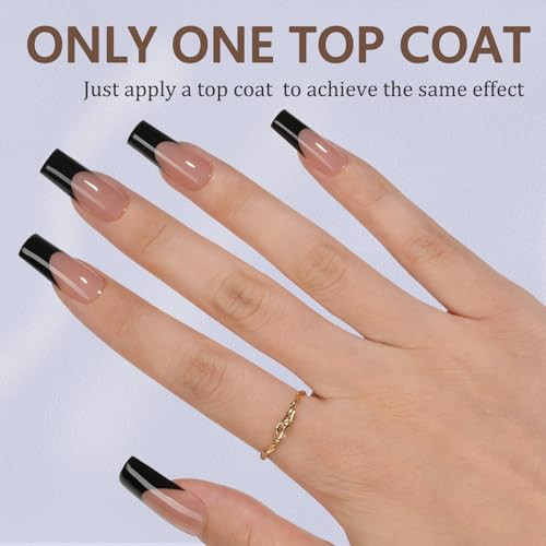 Black French Gel Nail Tips, 240Pcs French Tip Press on French C-Long Square