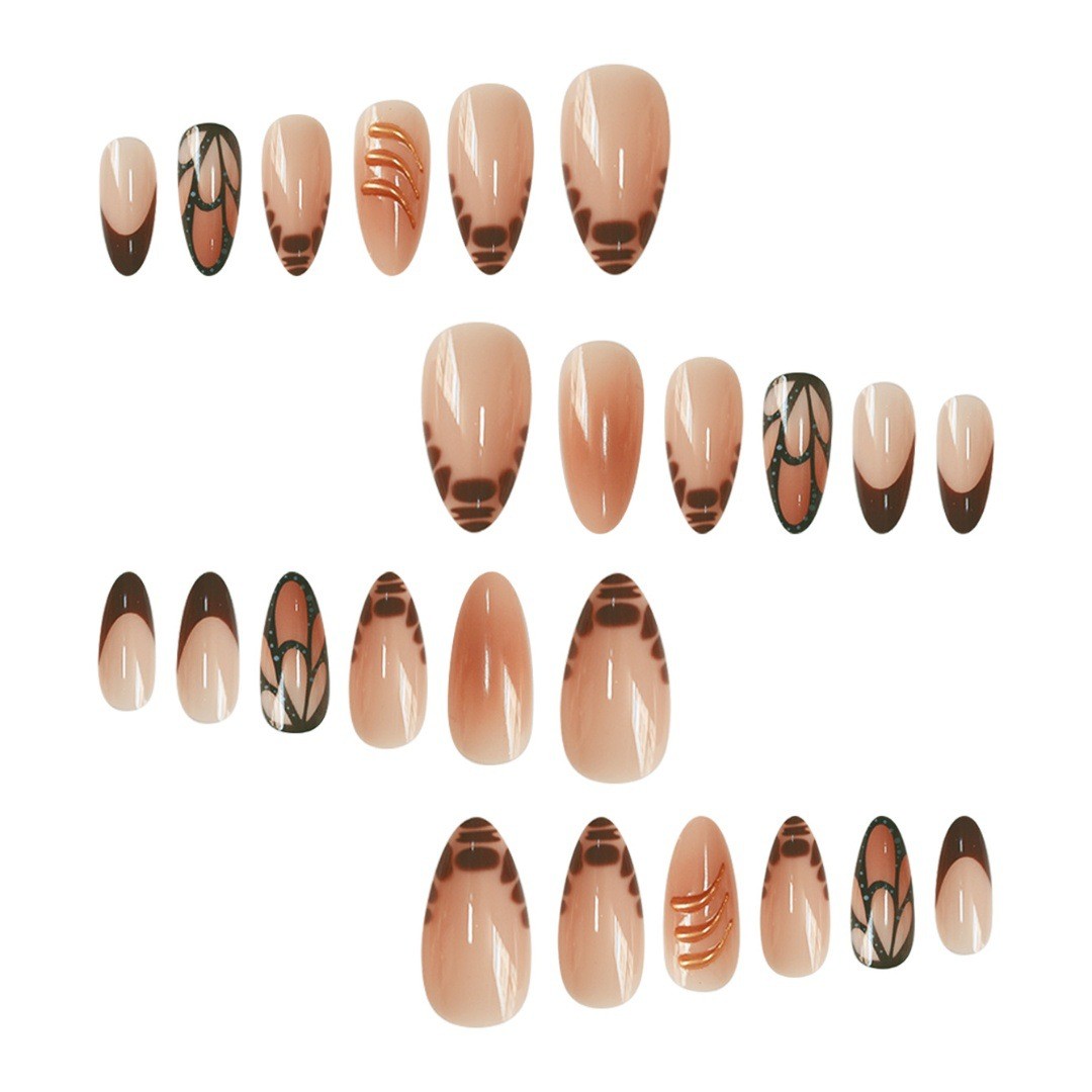 Mocha Gradient Metal Butterfly Abstract INS Style Press On Nails Wholesale