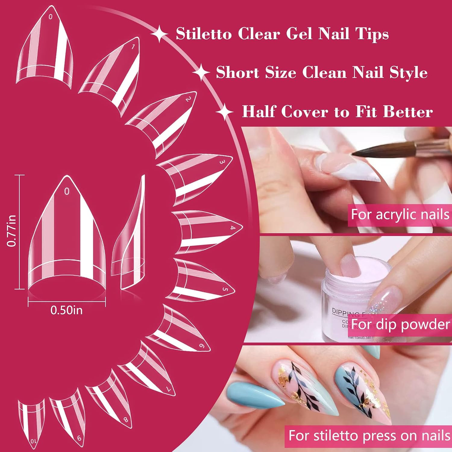 600PCS Short Stiletto Nail Tips for Acrylic Nails Professional, Extra Short Clea
