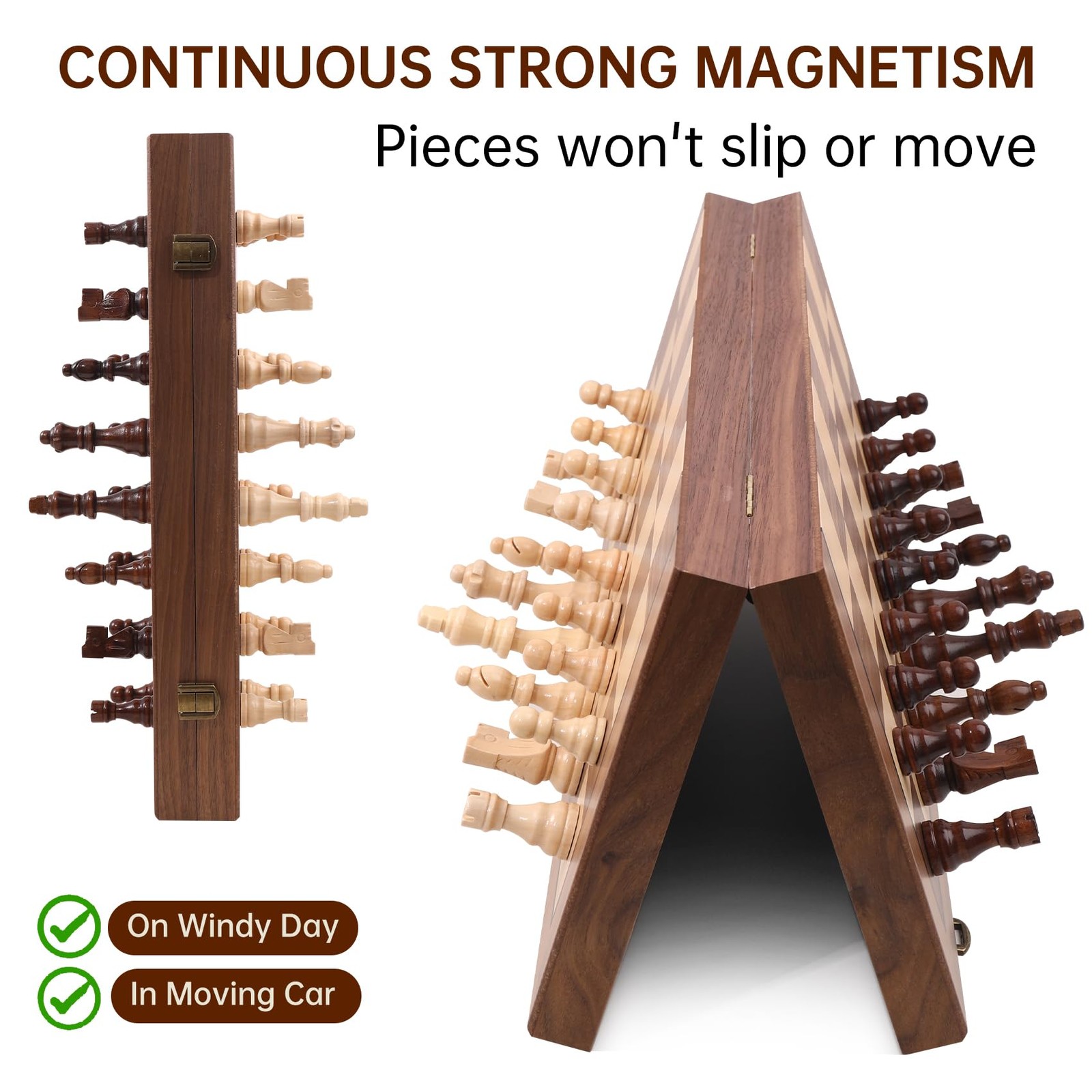 Ajedrez Magnetic Wooden Chess Set, 15″ Walnut Folding 15 inches, Blue
