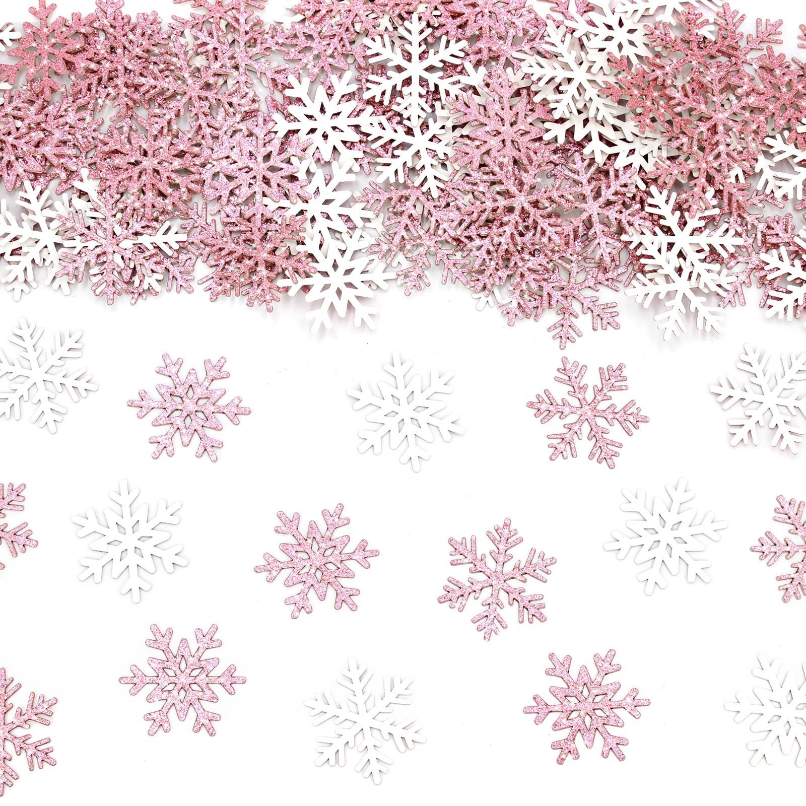 200PC Pink Glitter Snowflake Confetti Winter Onderland Decorations Paper Snow…