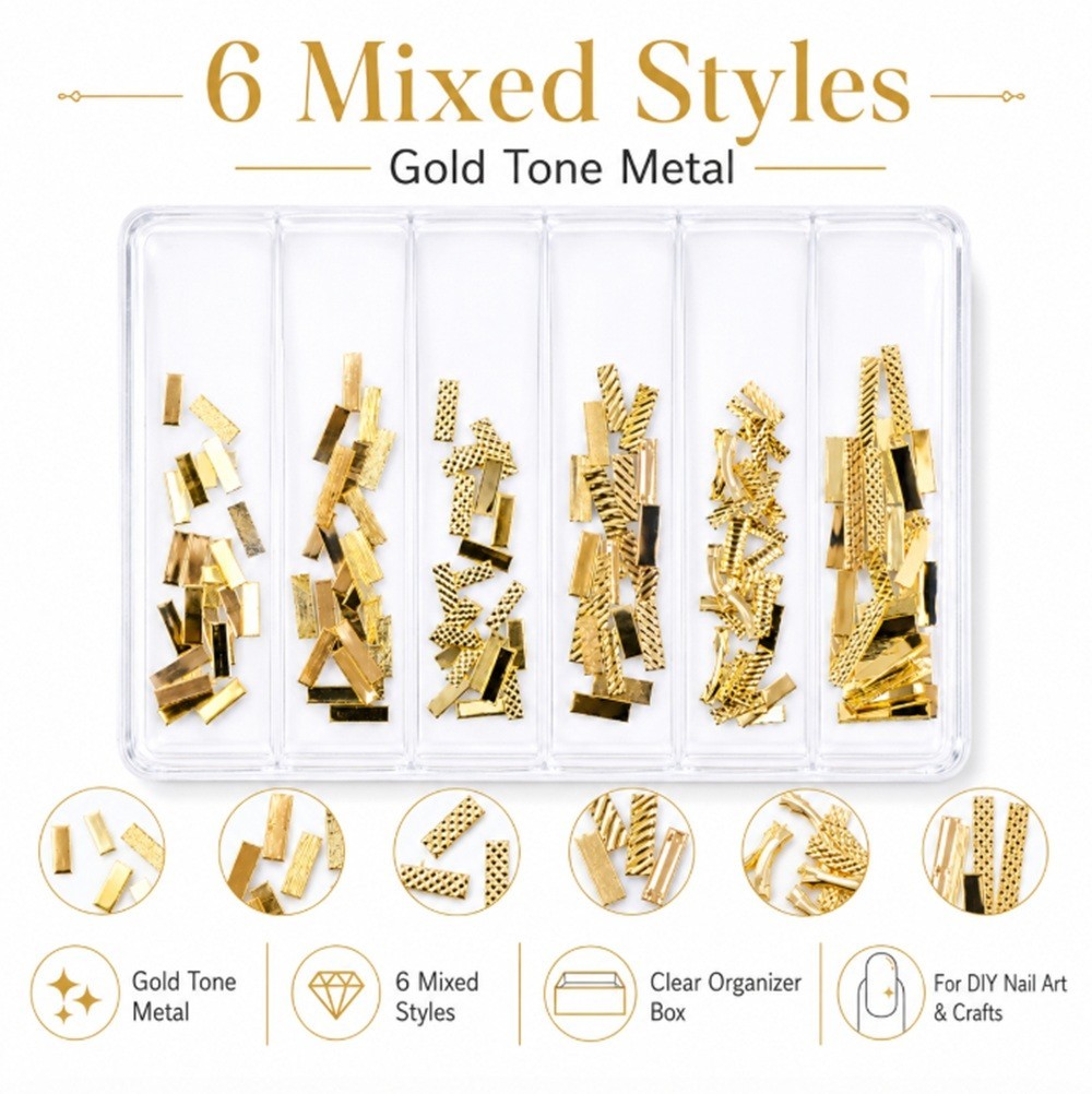 Gold 3D Nail Art Decorations – Ocean Rivets, Shell Rhinestones for Manicure Tips