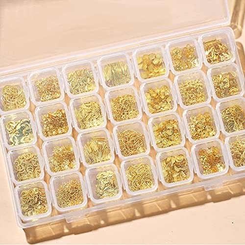 Gold Metal Nail Studs, 3D Mix Gold Geometry Nail Art Glitter Flakes