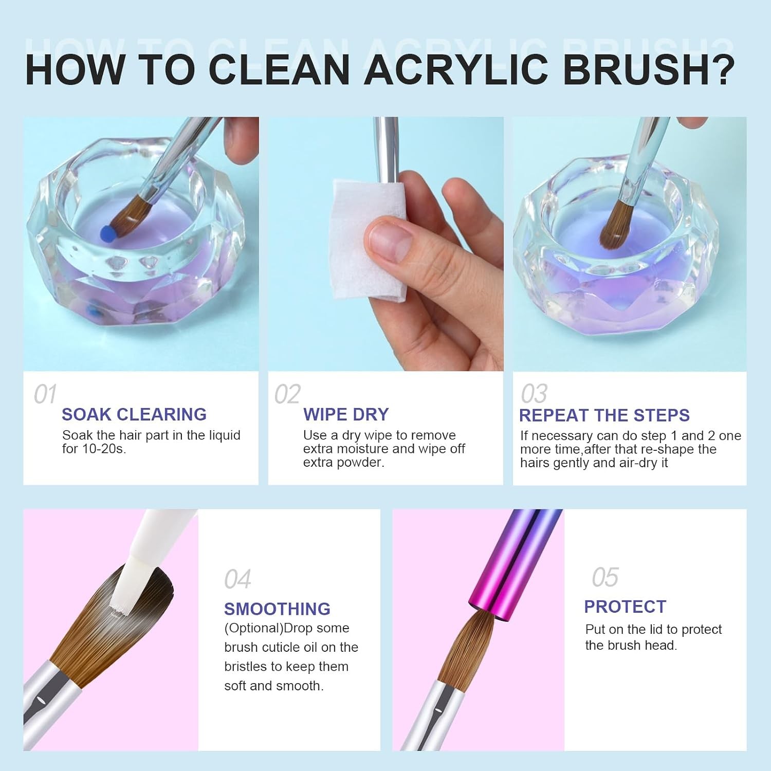 4PCS Acrylic Nail Brush Set, 6/8/12/16. Kolinsky Nail Art Brushes for Applicatio