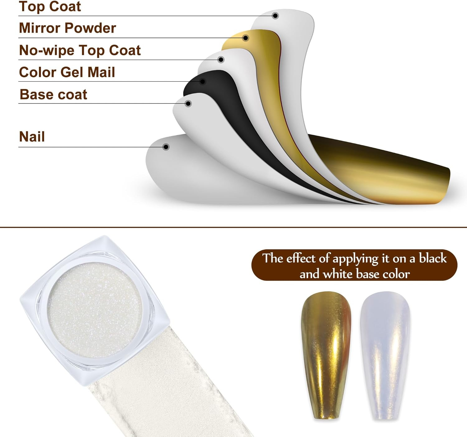 Artdone 2 Jars Chrome Nail Powder White and Gold Pearl,Iridescent Aurora Powder