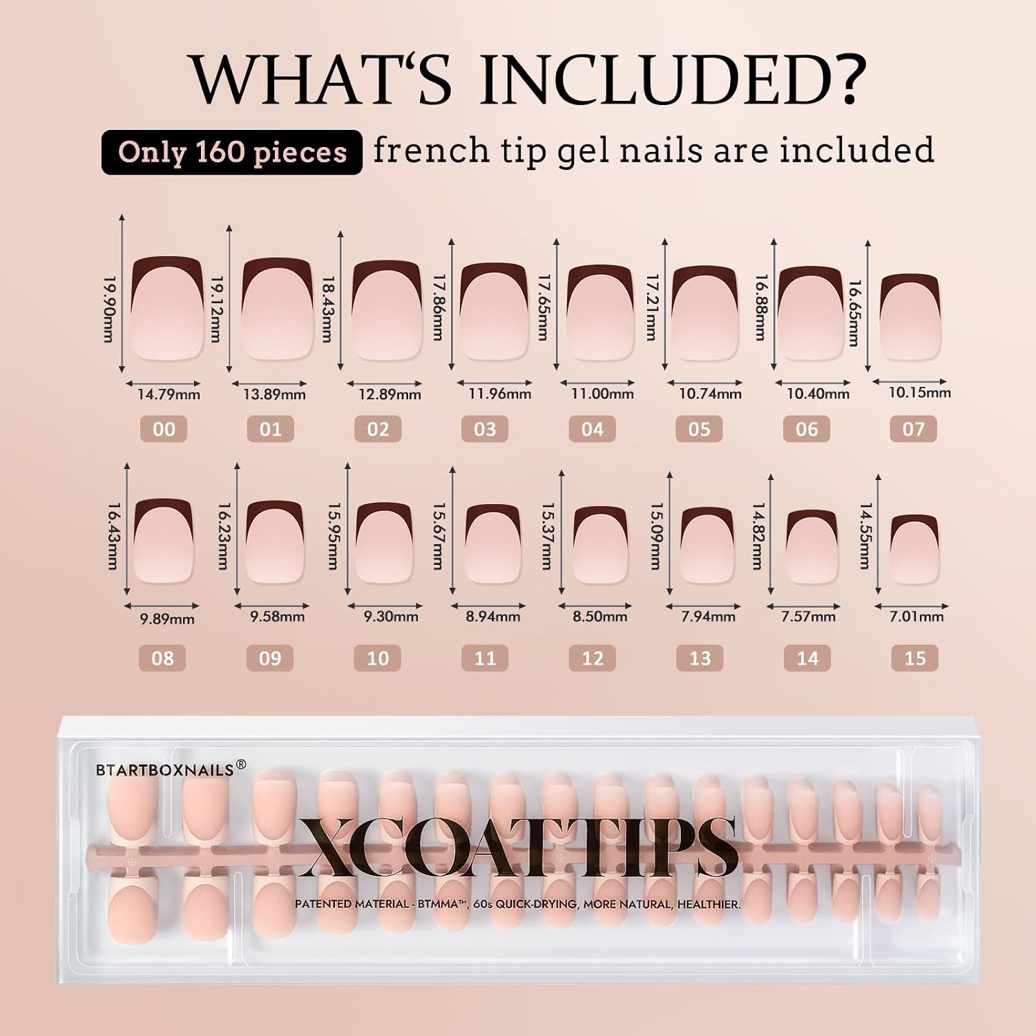 BTArtboxnails French Press On Nails, S Square, Peach