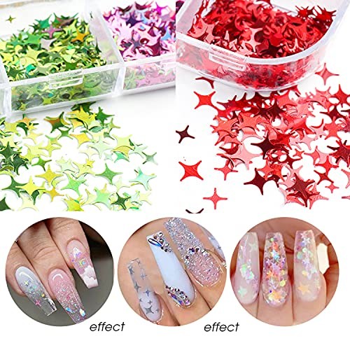 12 Colors Star Nail Art Stickers Glitter Four-Pointed Star Four-pointed Star