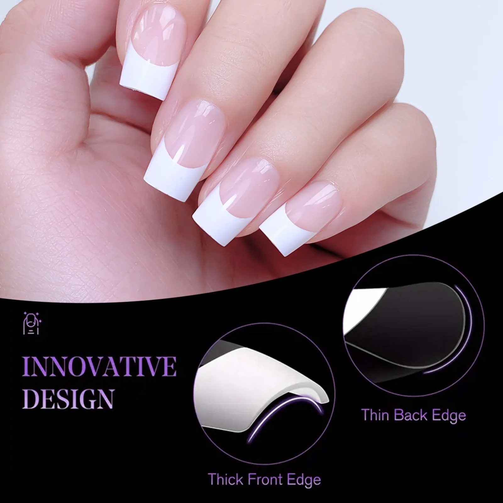 120PCS French Acrylic False Nails Medium Square Full Cover Press On Tips USA