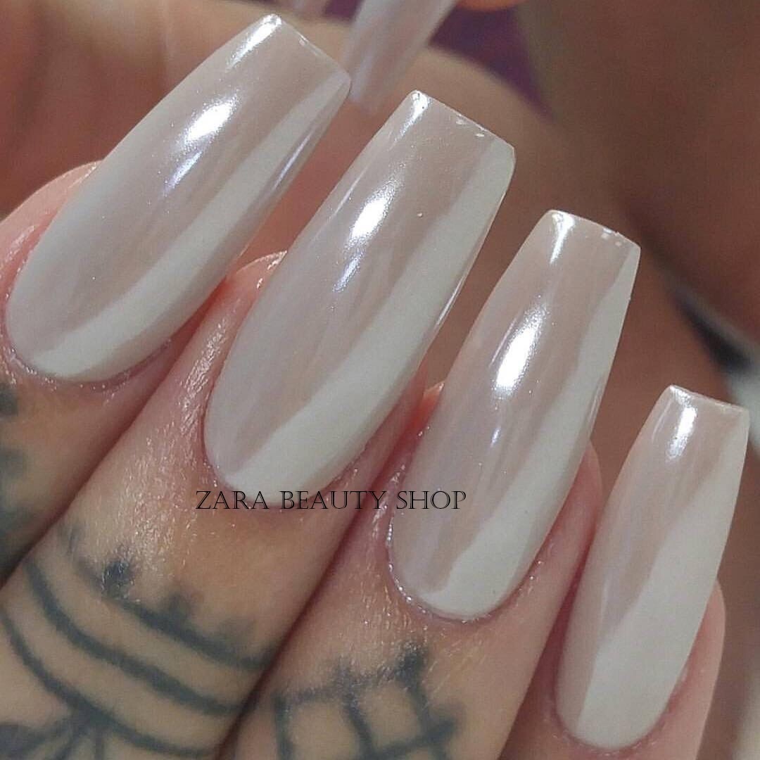 WHITE CHROME POWDER Pigment Pearl Nails Nail Art Crystal Shiny Dust Glazed Donut