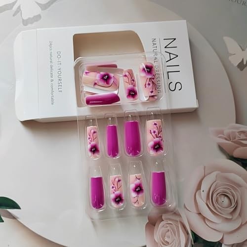 24Pcs Purple Press on Nails Medium Square QUNQINLI Coffin Fake Nails Design F1