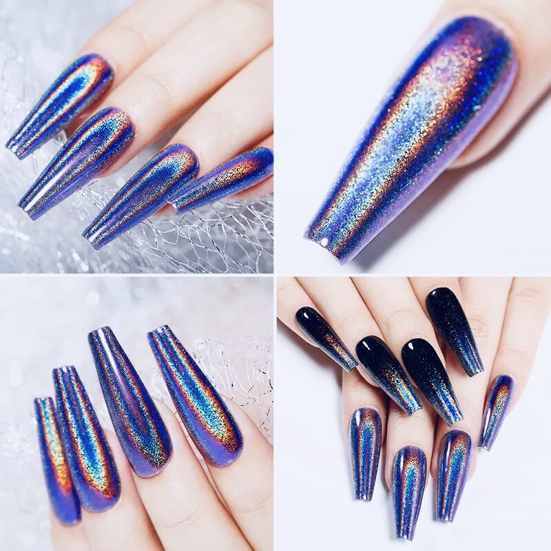 Holographic Blue Nail Chrome Powder Rainbow Glitter Navy Unicorn Pigment 1g/pot
