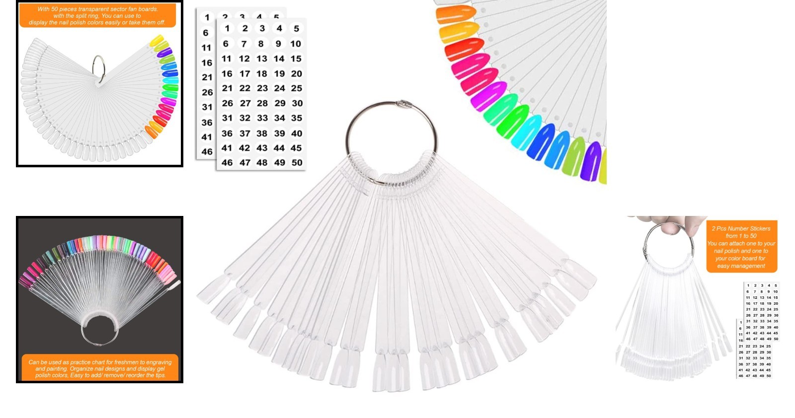 50 Acrylic Nail Swatch Sticks with Split Ring – Perfect for Practice and Display