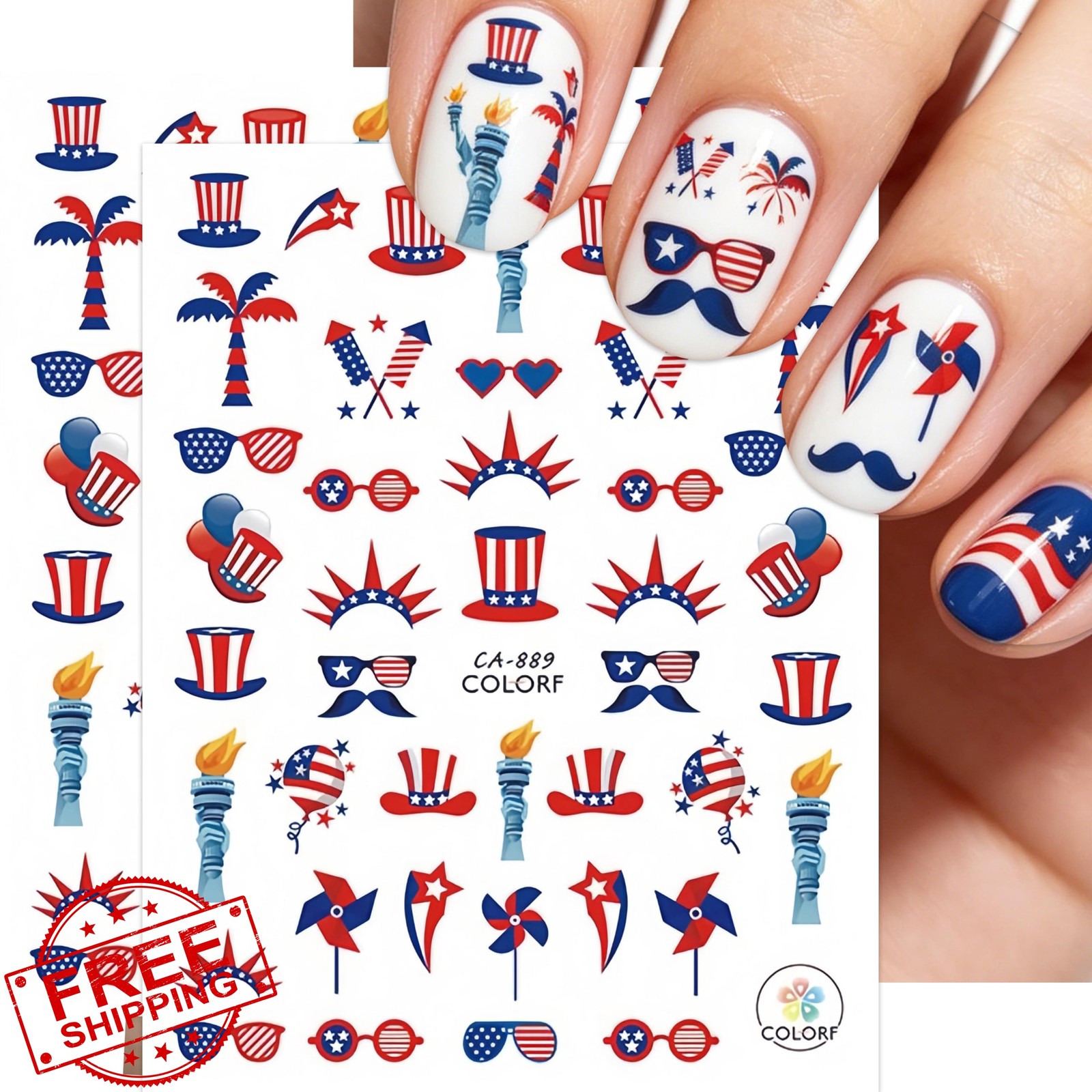LRyssalia Style08 4th of July Flag Fireworks Nail Stickers