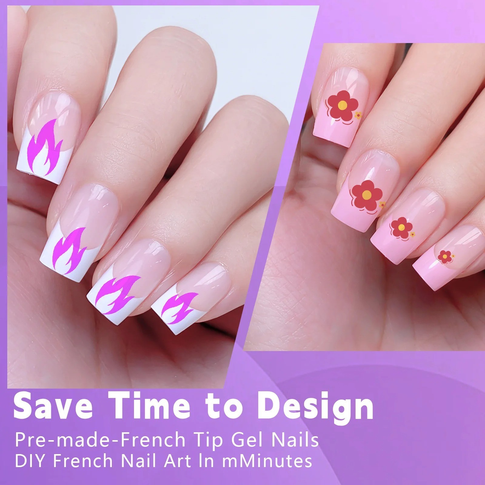 120PCS French Acrylic False Nails Medium Square Full Cover Press On Tips USA