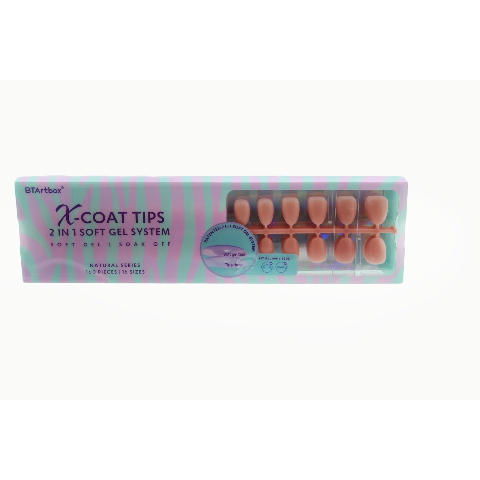 BTArtbox X-Coat Tips 2 in 1 Soft Gel System Natural Series 160pcs 16 Sizes