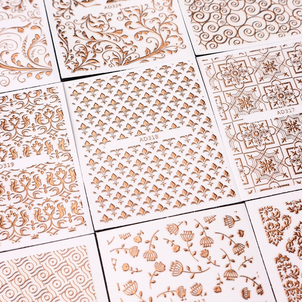 26 Sheets Rose Gold Nail Stickers Set, 3D Adhesive Nail Decals with Metal Geo…