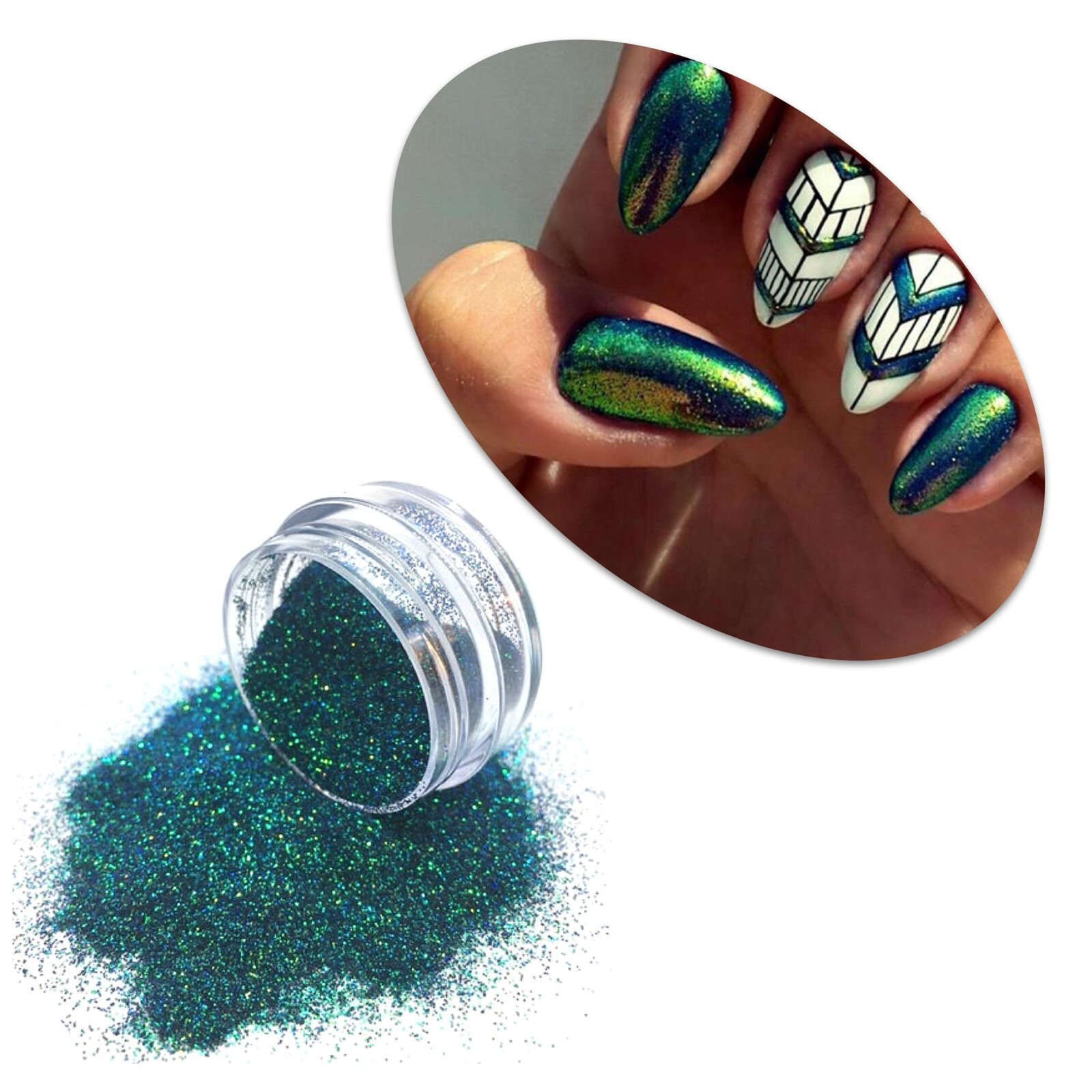 Dark Green Mermaid Nail Glitter Powder Iridescent Effect Ultra Thin Shiny Nails