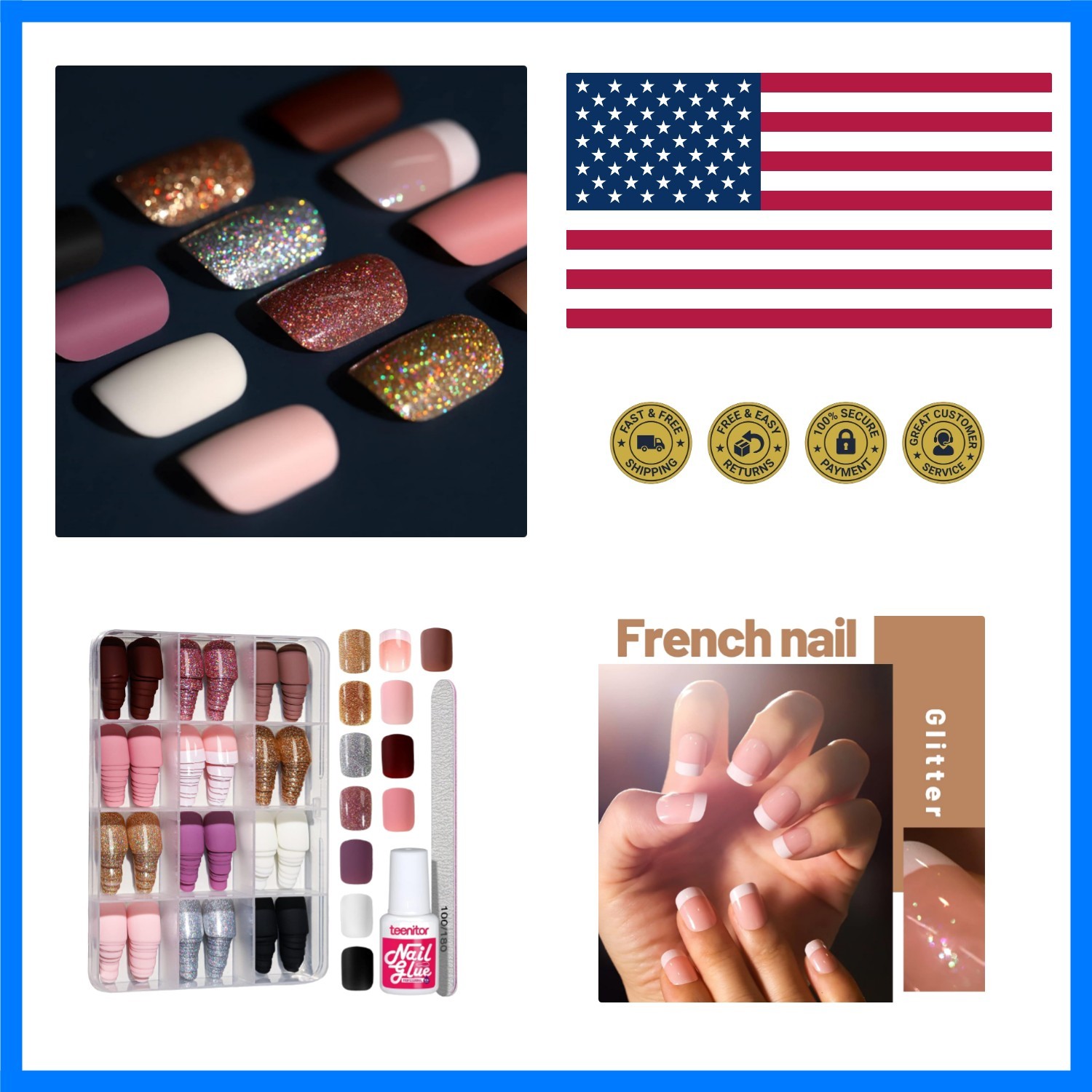Short Press on Nails,288Pcs Matte Acrylic Short Square Fake Nails Full Cover,…