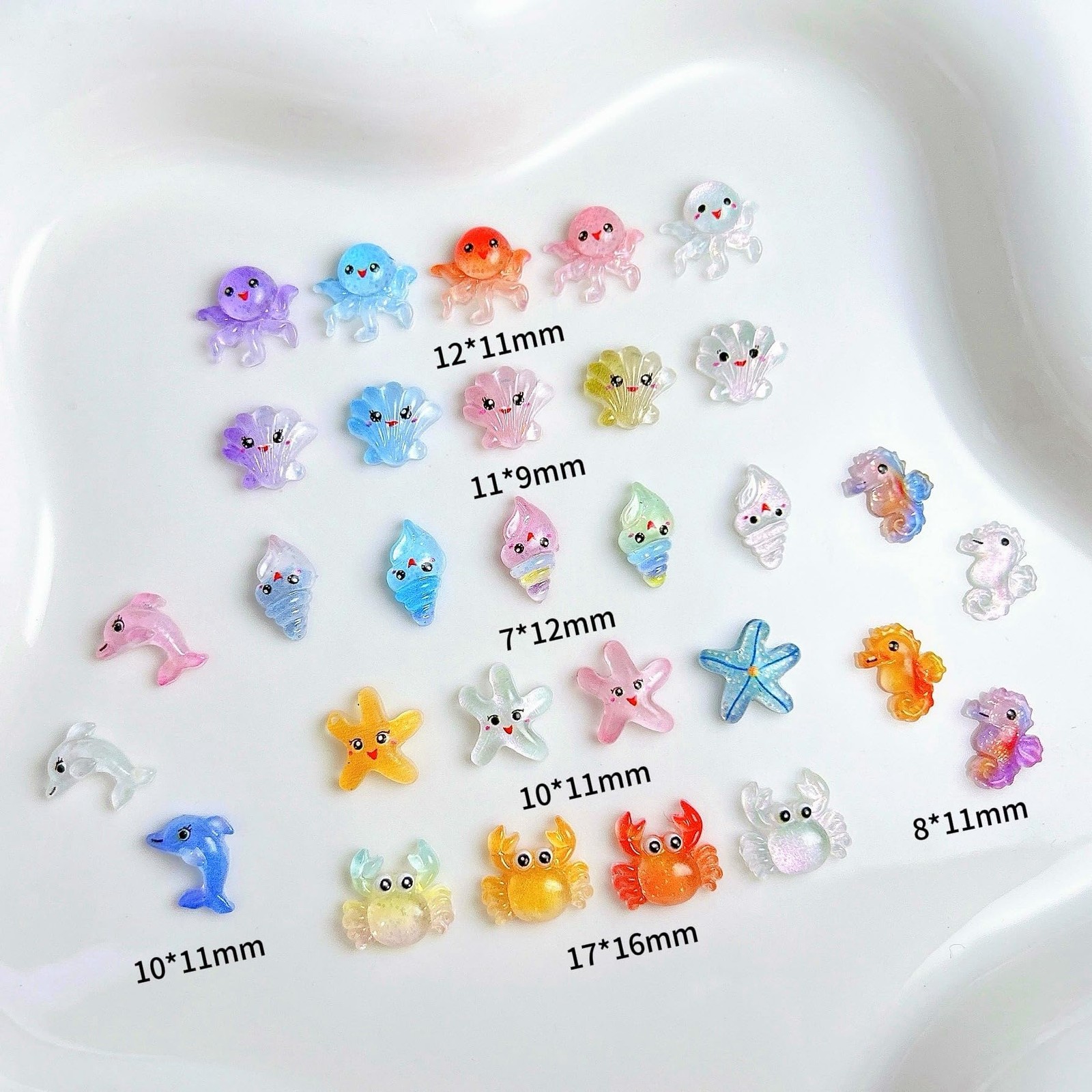Tephrent 200pc Resin Nail Charms Gold Sea Animals
