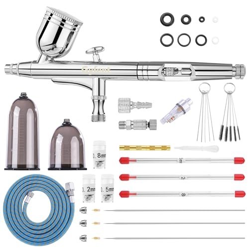 Airbrush Kit with 4 Nozzle Sets (0.2/0.3/0.5/0.8mm) – Dual-Action Gravity Feed f