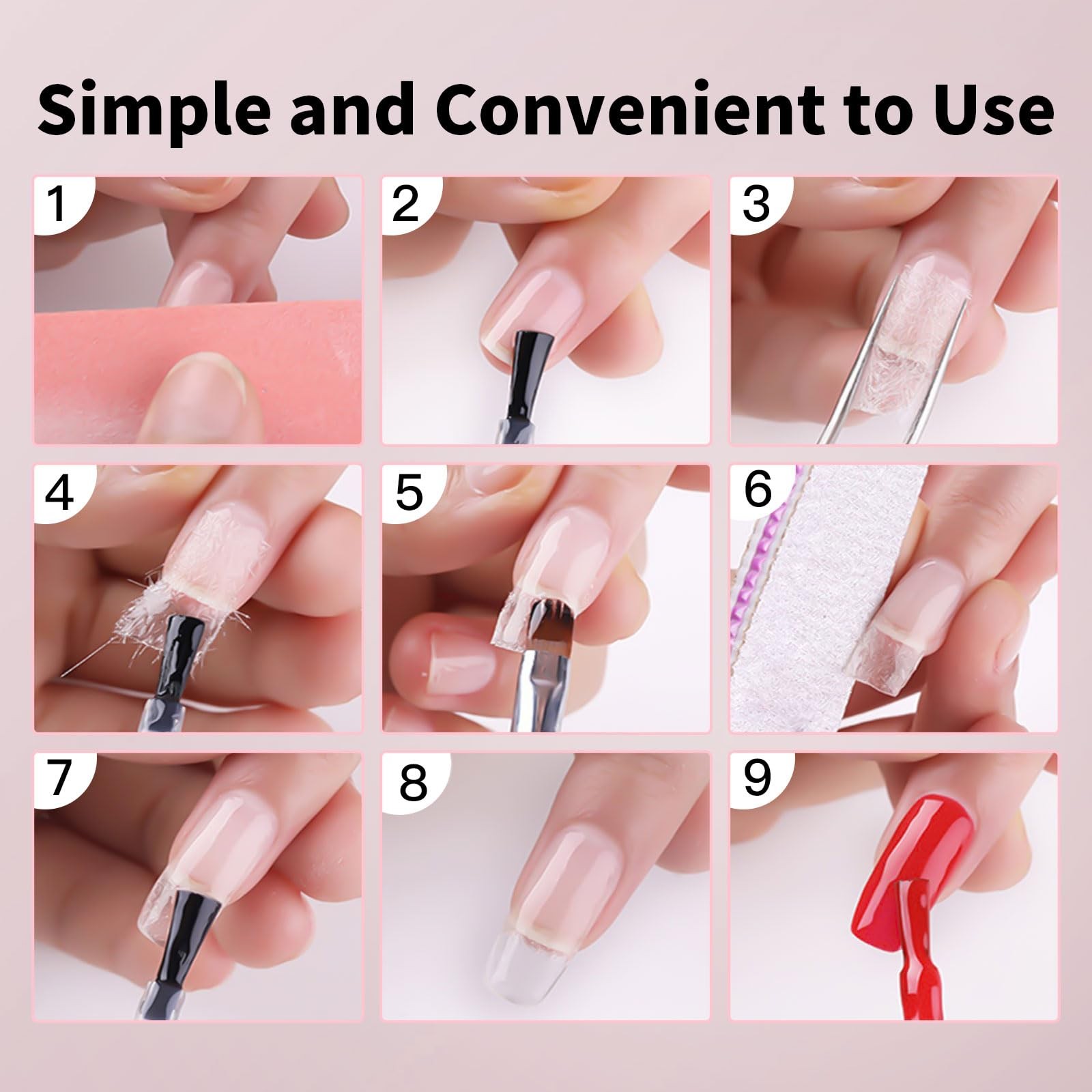 KMYZQDV 100PCS Fiberglass Nail Wrap Extension Kit Nails Repair Natural white