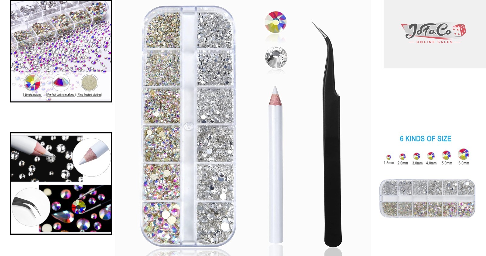 Deluxe 2400pcs Nail Gems Set – Iridescent & Clear Rhinestones for Crafts