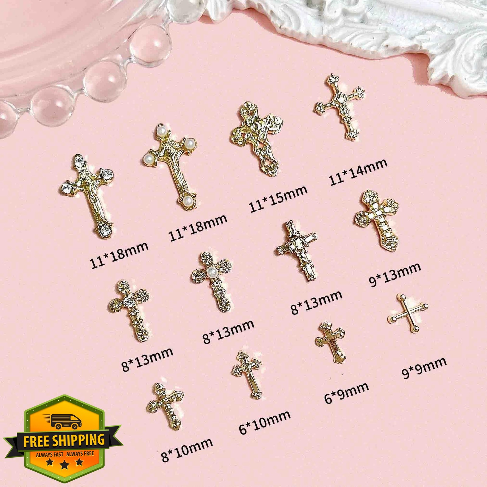 LERBOU 120pc Cross Nail Charms Gold Color 02
