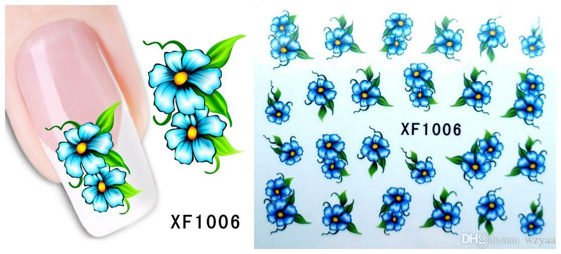 Nail Art Water Transfer Sticker Decal Stickers Pretty Flowers Blue Green XF1006