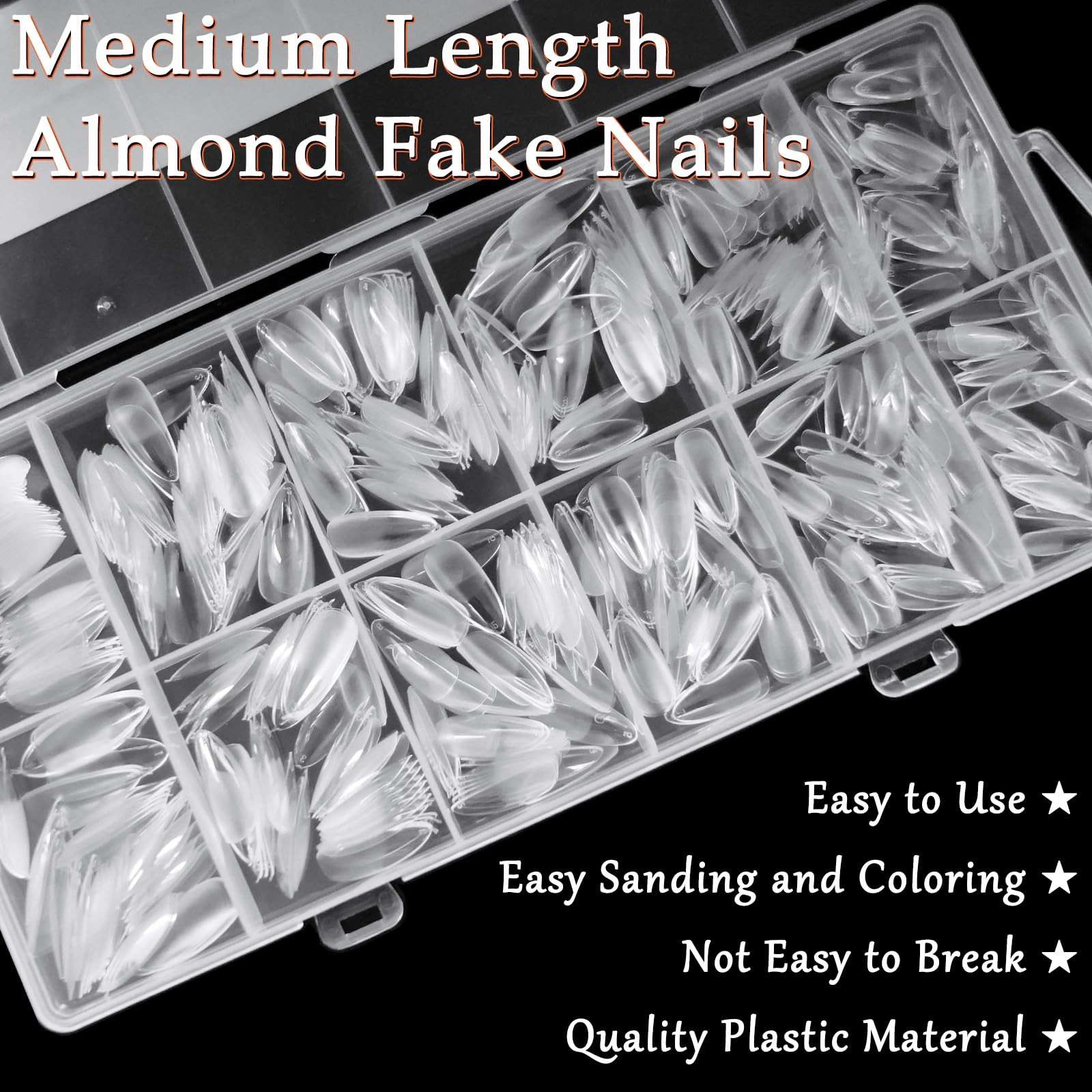 AddFavor 600pcs Almond Nail Tips Medium Fake 600 Piece Assortment, Clear