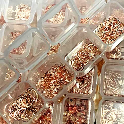 28 Grids Alloy Nail Art Rivets, 3D Mix Geometry Nail Studs Rose Gold Nail Studs