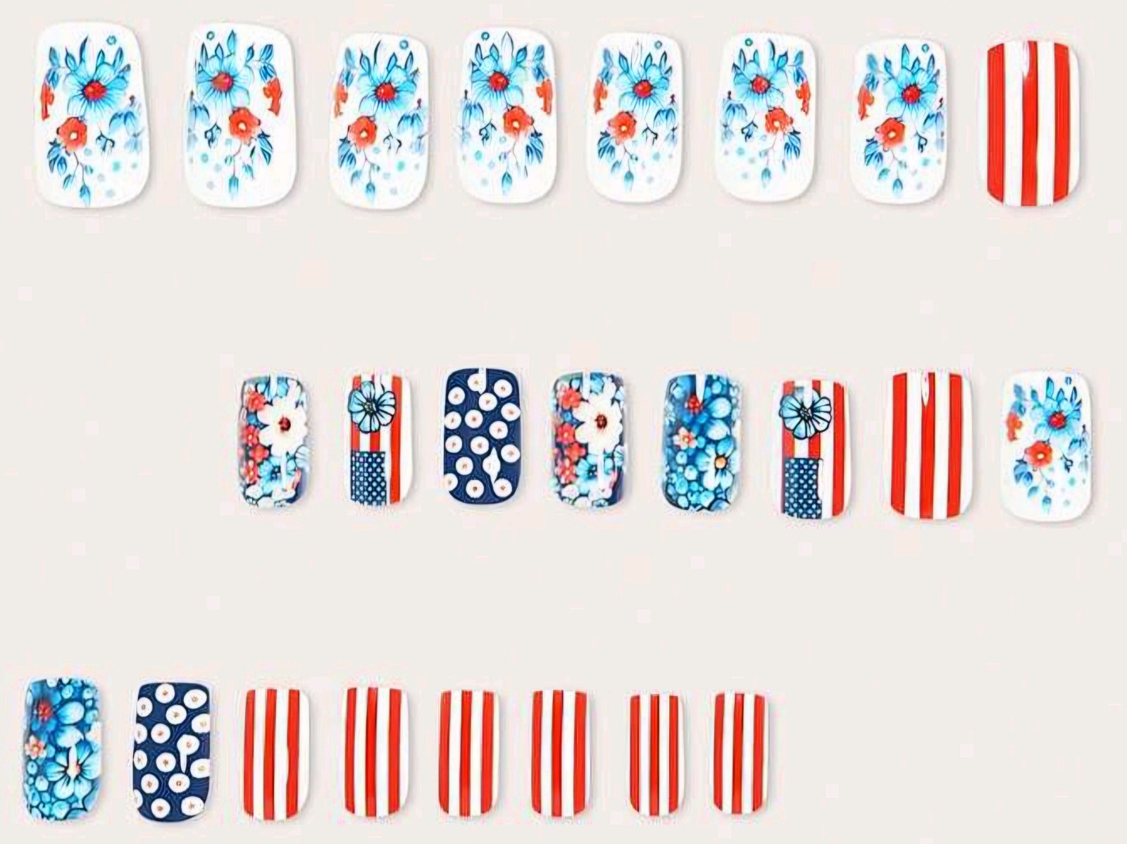 Press-On Nails Red White & Blue Americana USA Flag Short/Medium – Coffin