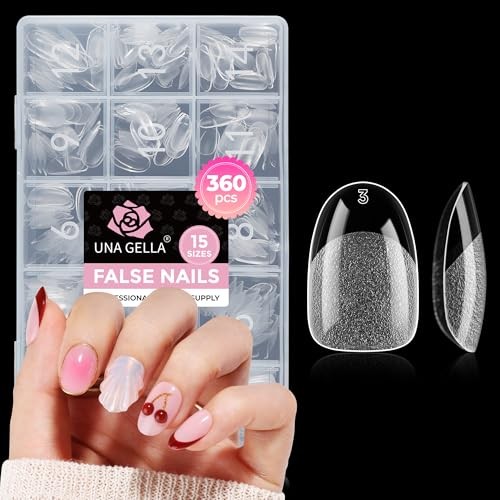 Round Nail Tips 360Pcs Pre-shaped Half Matte Oval Gel Nail Tips Short Oval