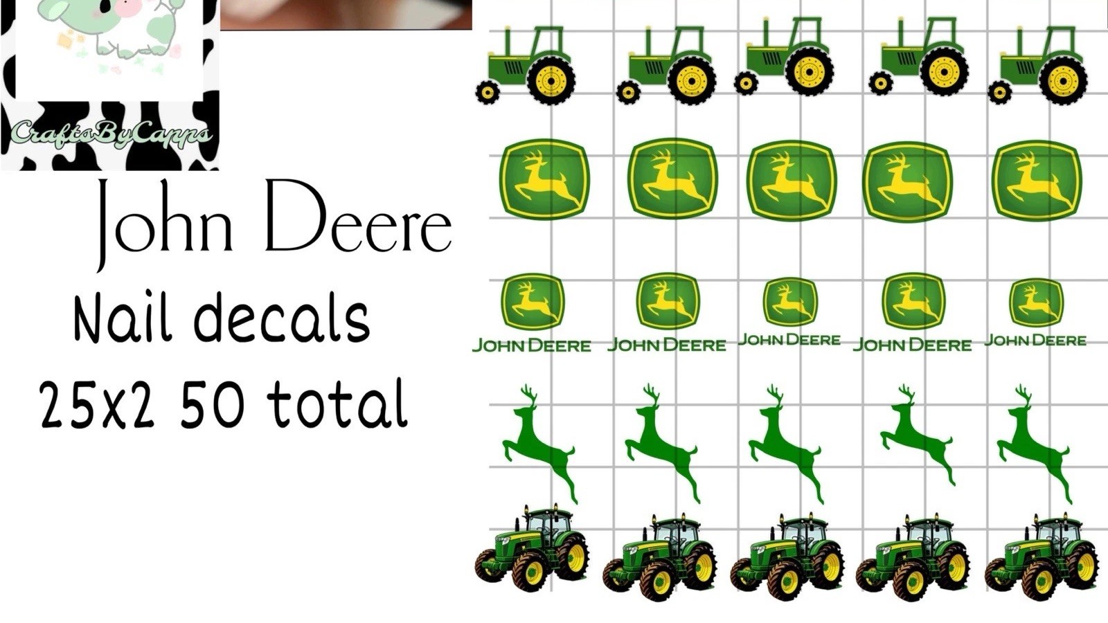 John Deere Waterslide Decals For Nails, Hot Wheels, Etc Set Of 50 KC