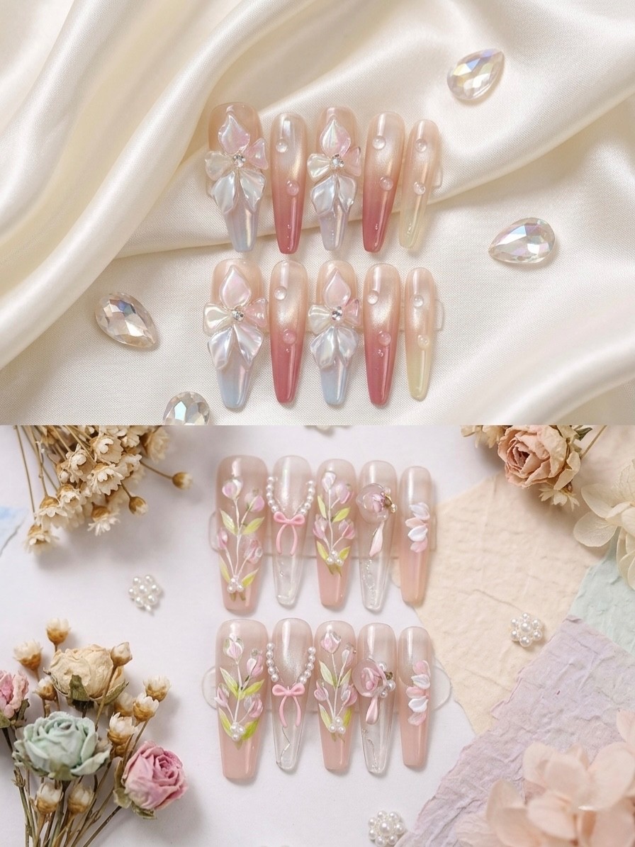 2 sets of Luxury 3D Floral Press On