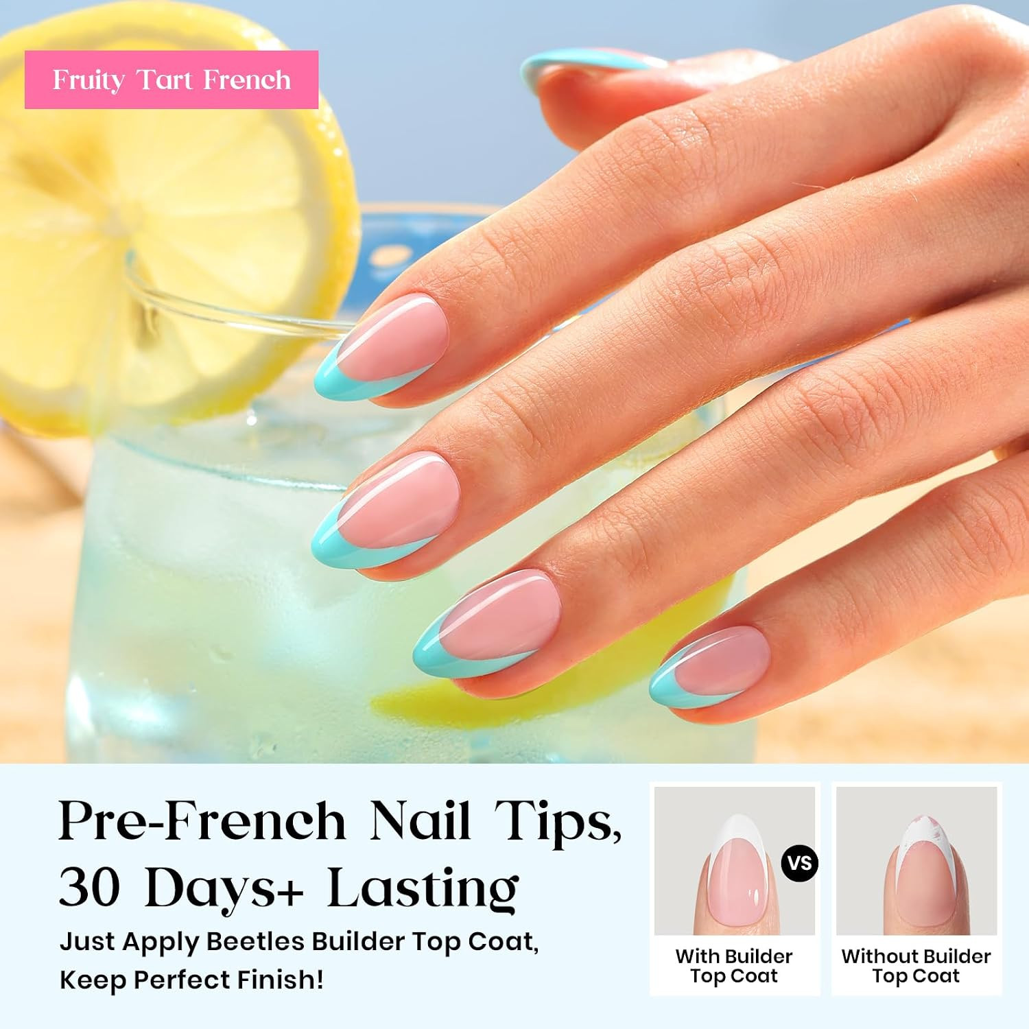 Press on Nails Kit – Short Almond French Tip Nails Kit, 224 Pcs | 7 Colors Rainb