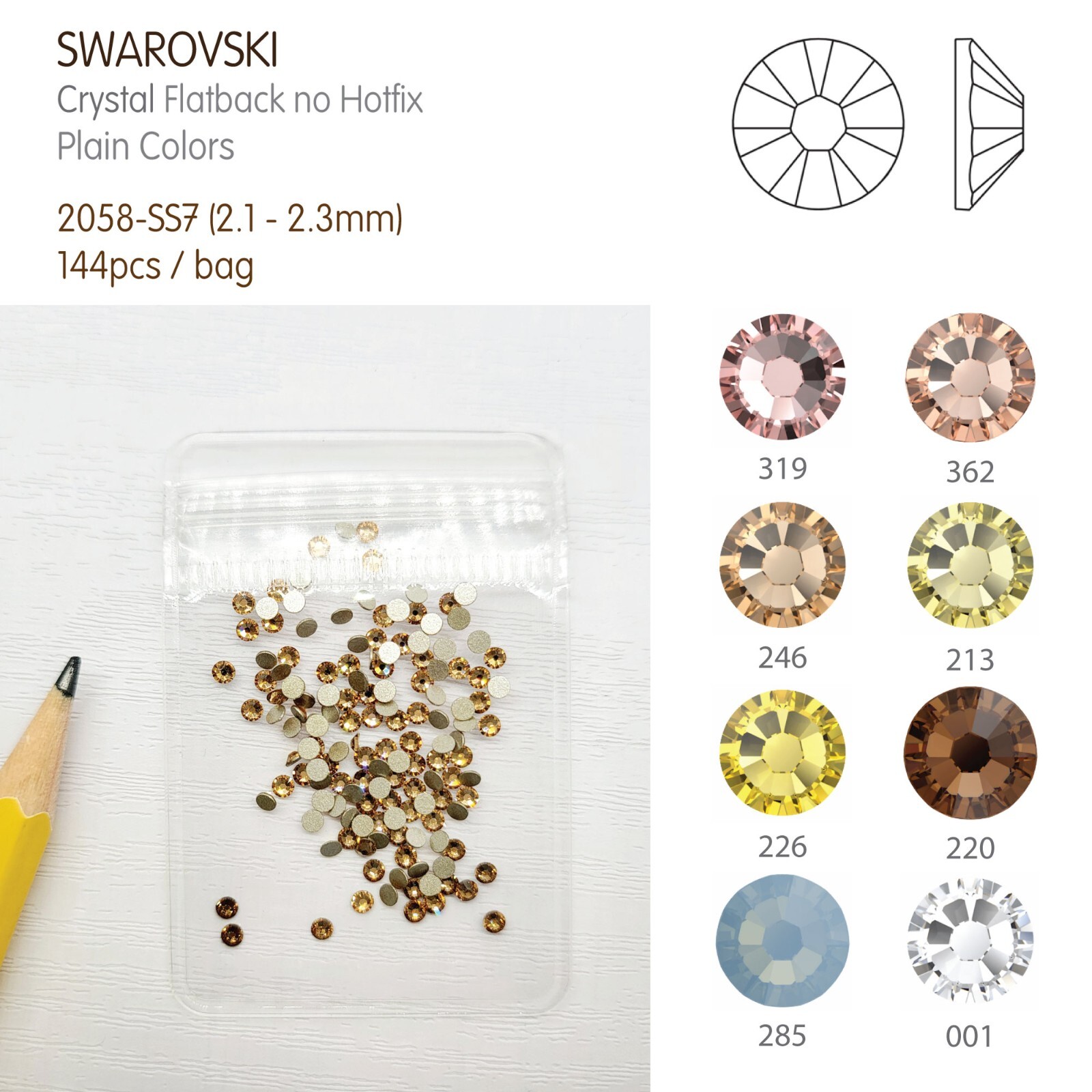 Swarovski 2.2mm-144pcs Flatback Crystal Nail Decoration Rhinestone #2058-SS7-Clr