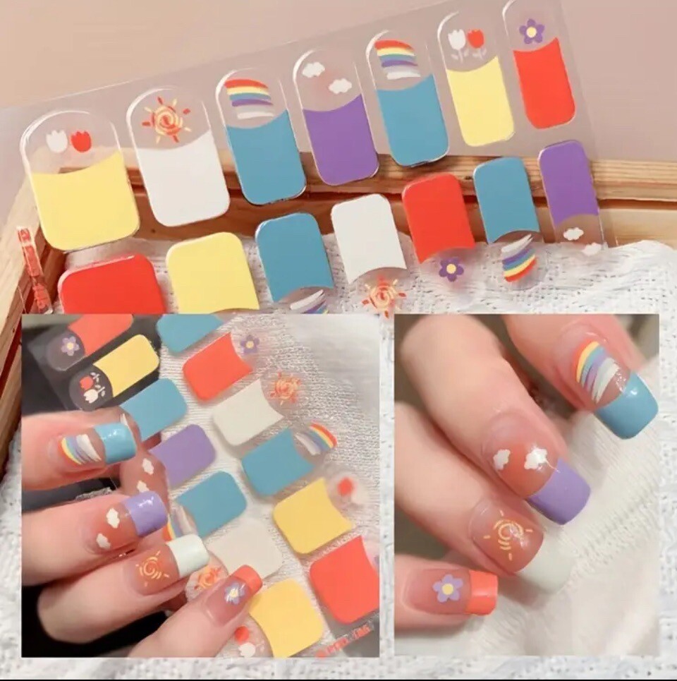 semi cured gel nail stickers Strips Matte French Style For UV Lamp